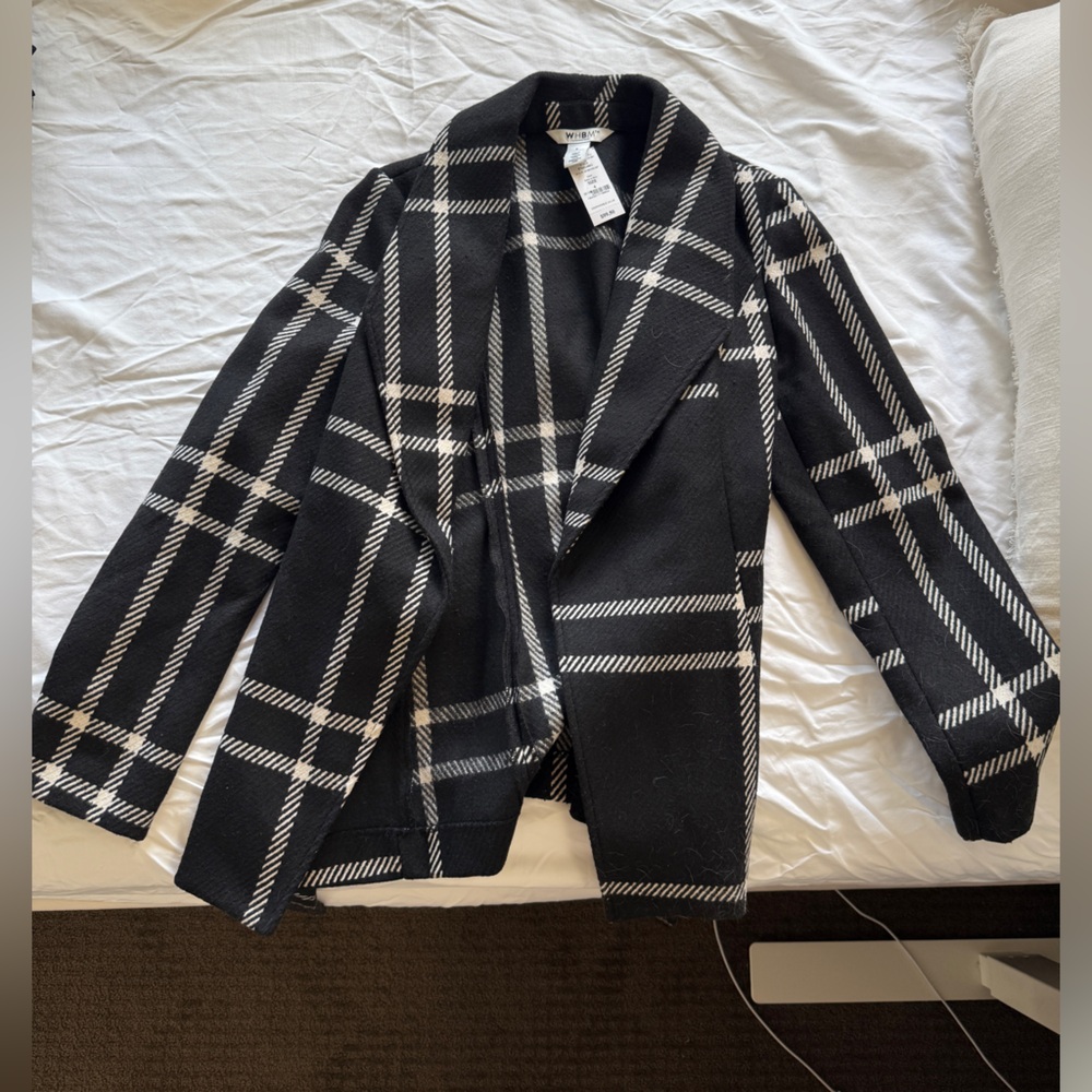 White House Black Market Black and White Plaid Belted Blazer - Picture 2 of 2